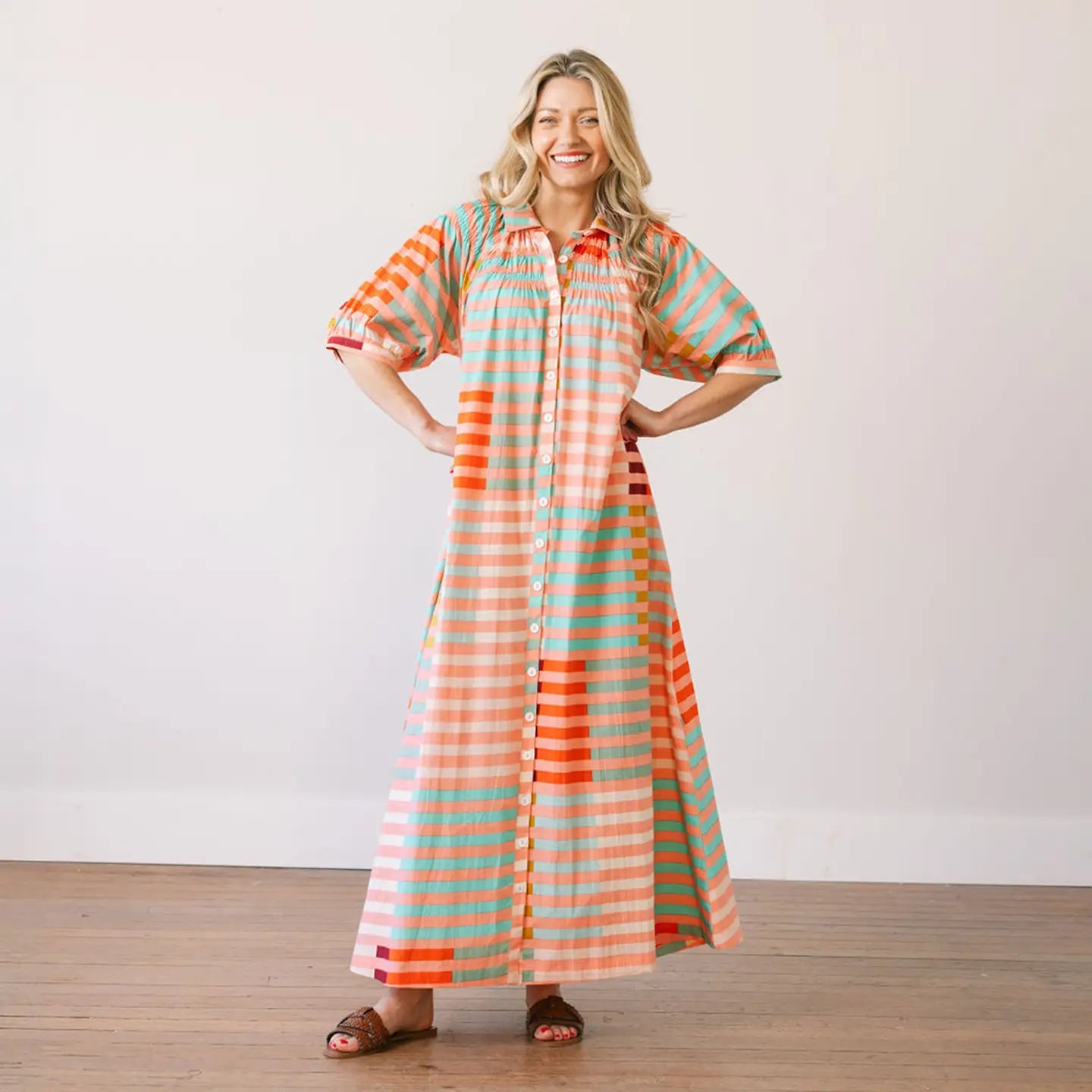 Apricot Colorful Stripe Oasis Dress