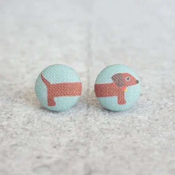 Long Dog Fabric Button Earrings