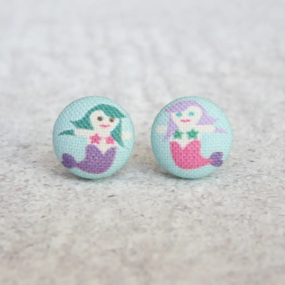 Mermaid Fabric Button Earrings