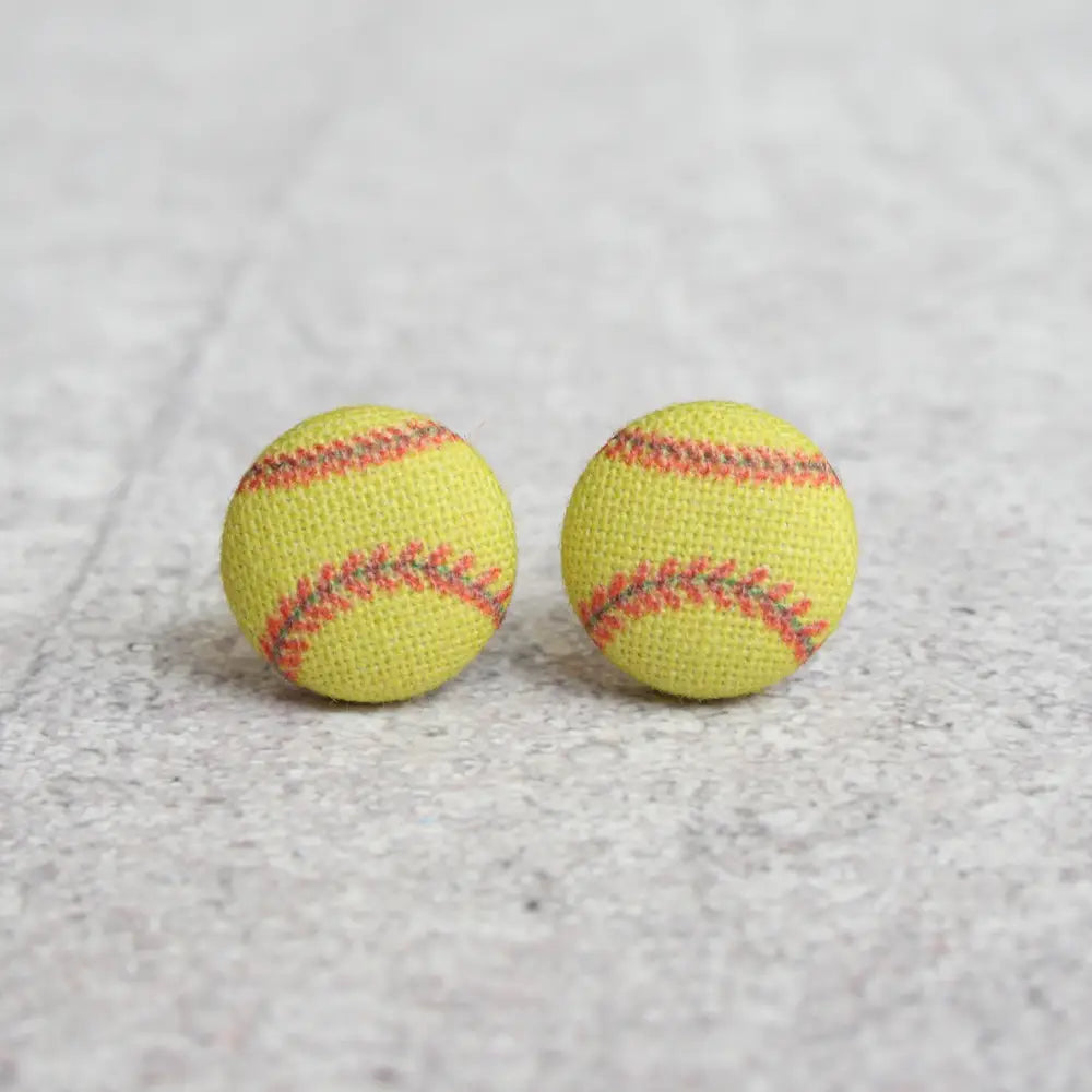 Softball Fabric Button Earrings