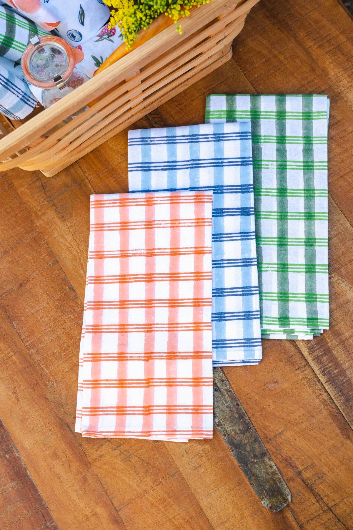 Plaid, Orange & Melon Tea Towel