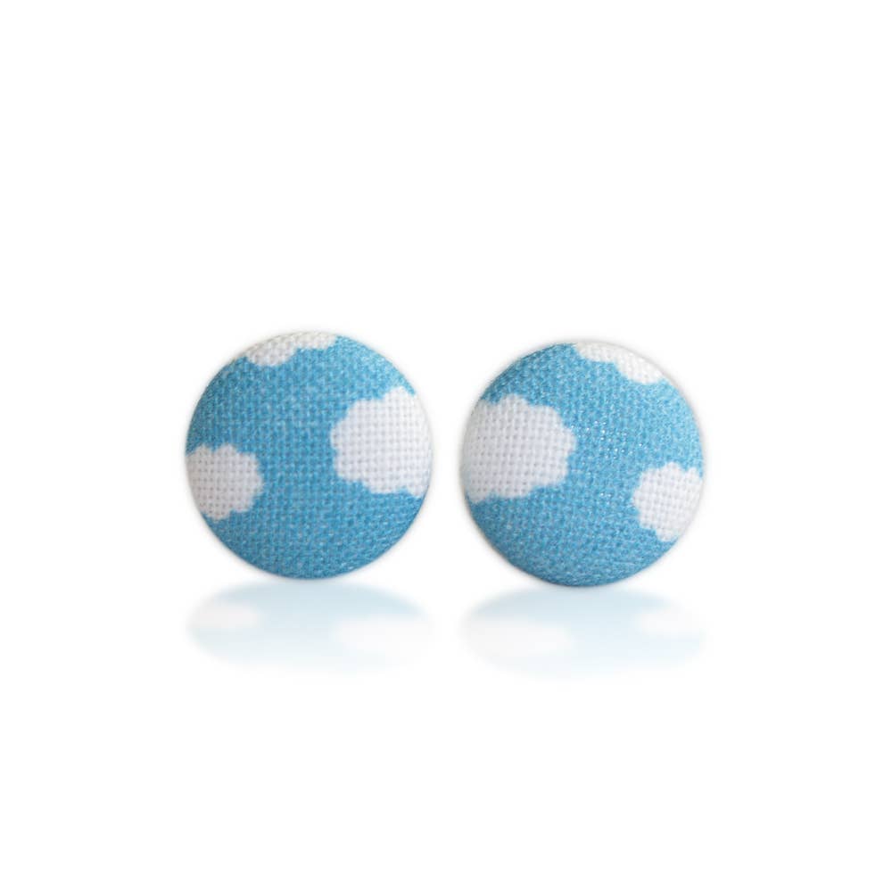 Blue Skies Fabric Button Earrings
