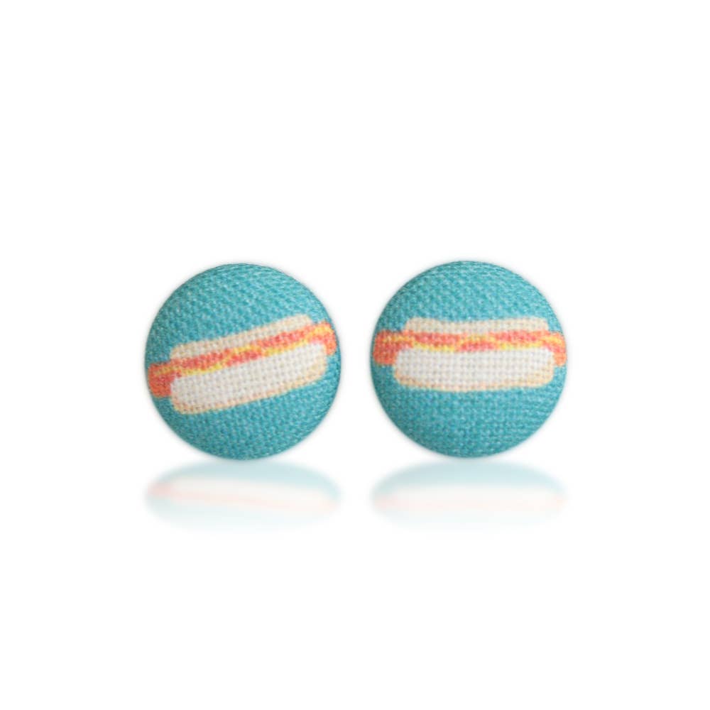 Hot Dog Fabric Button Earrings