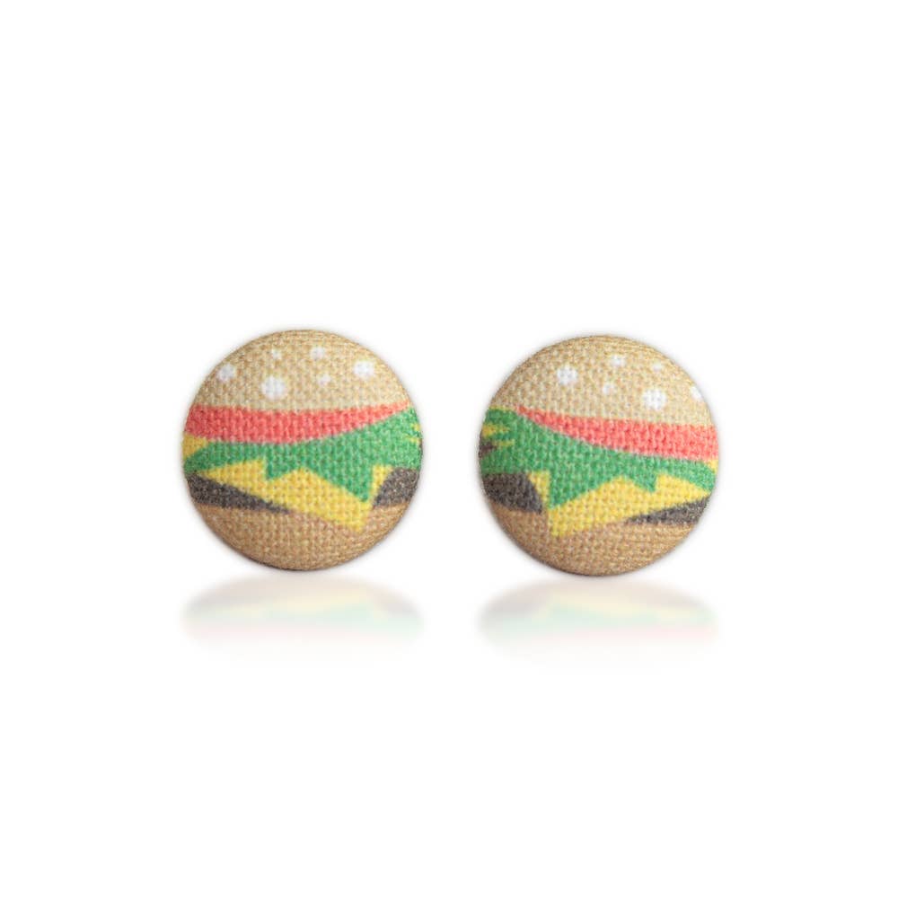 Hamburger Fabric Button Earrings
