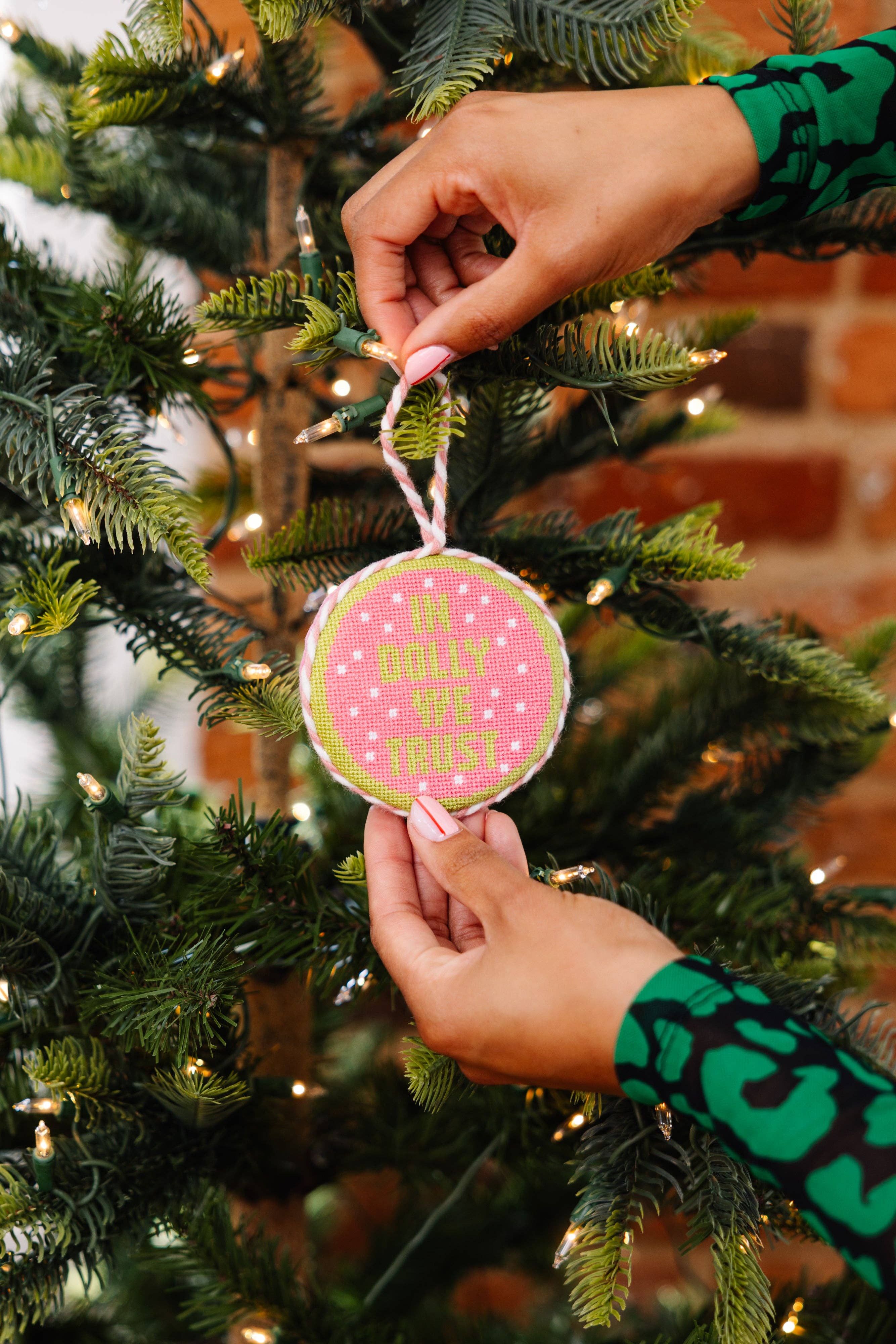 Needlepoint Ornament - In Dolly We Trust