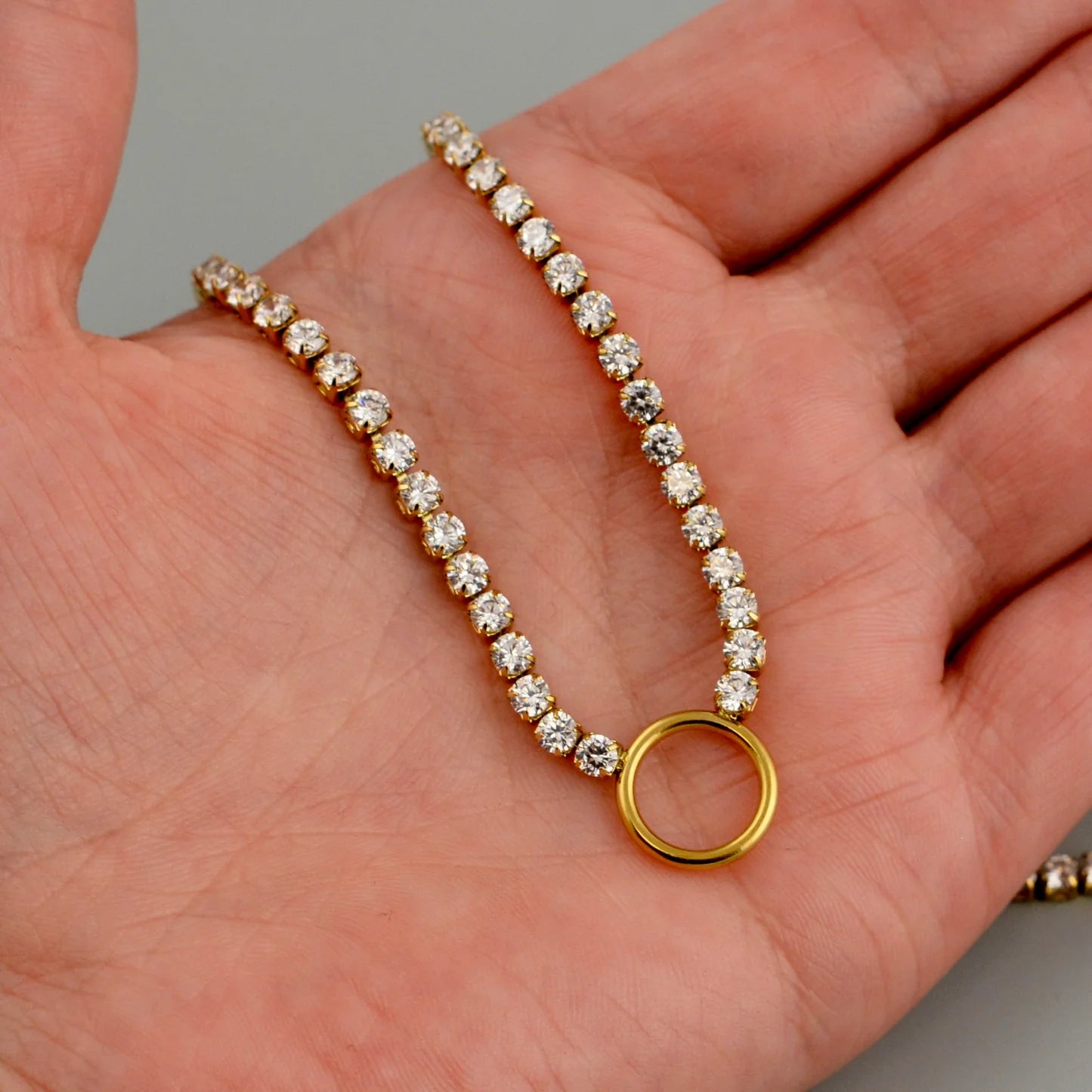 Gold Rhinestone Chain Tennis Necklace