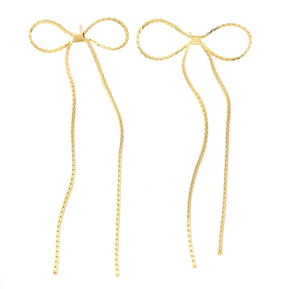 Gold Bow Tassel Earrings