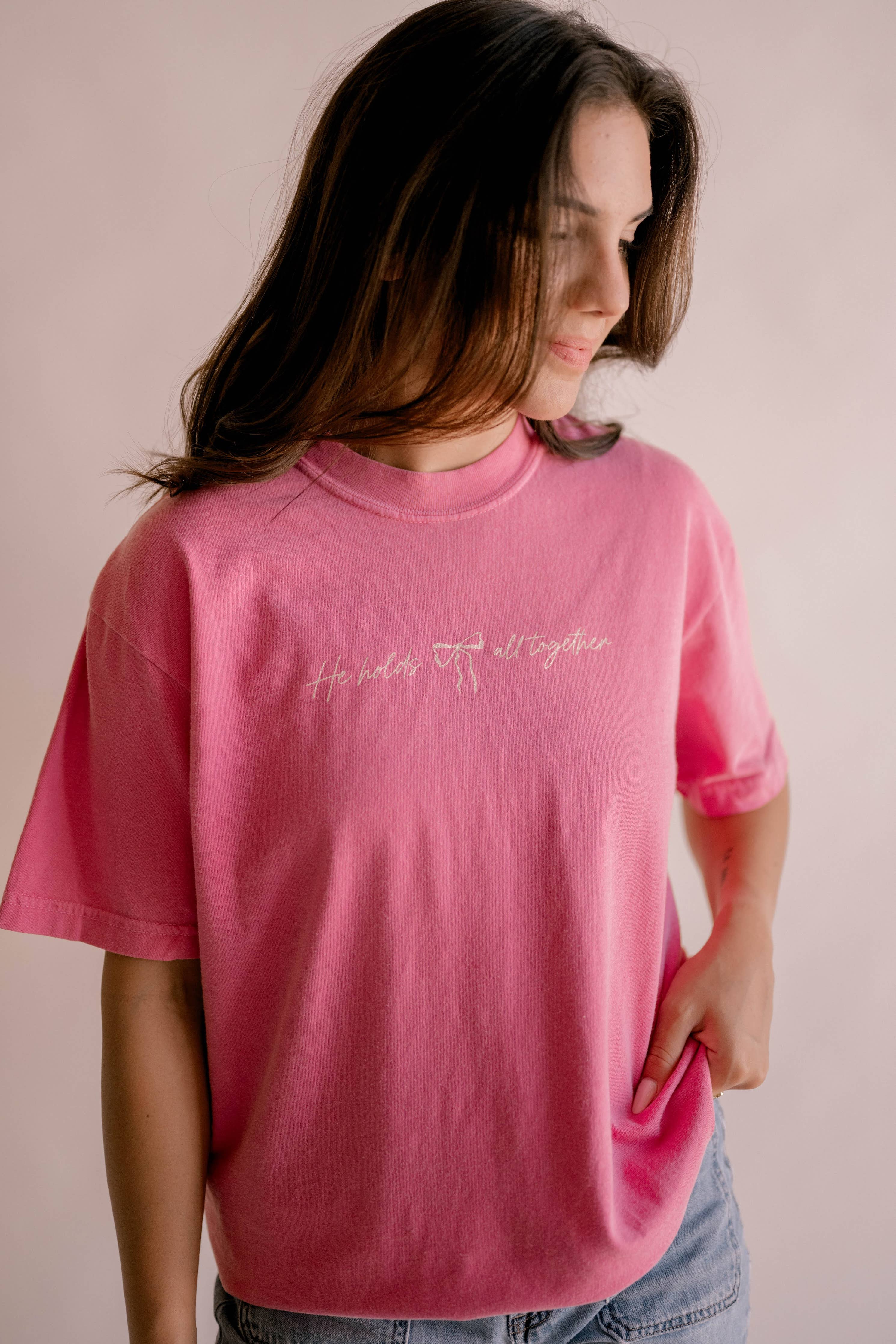 He Holds All Together Tee - Pink