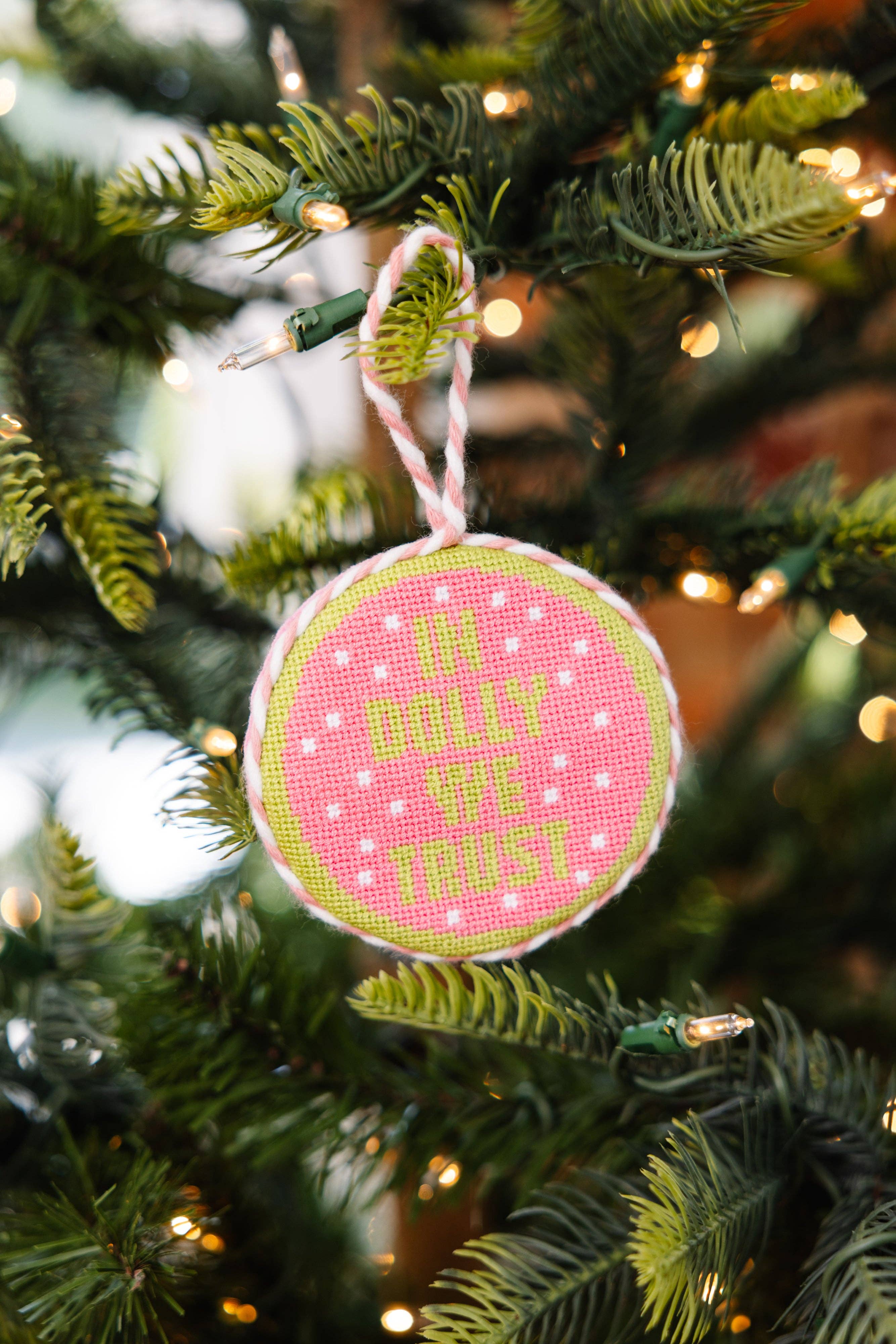 Needlepoint Ornament - In Dolly We Trust