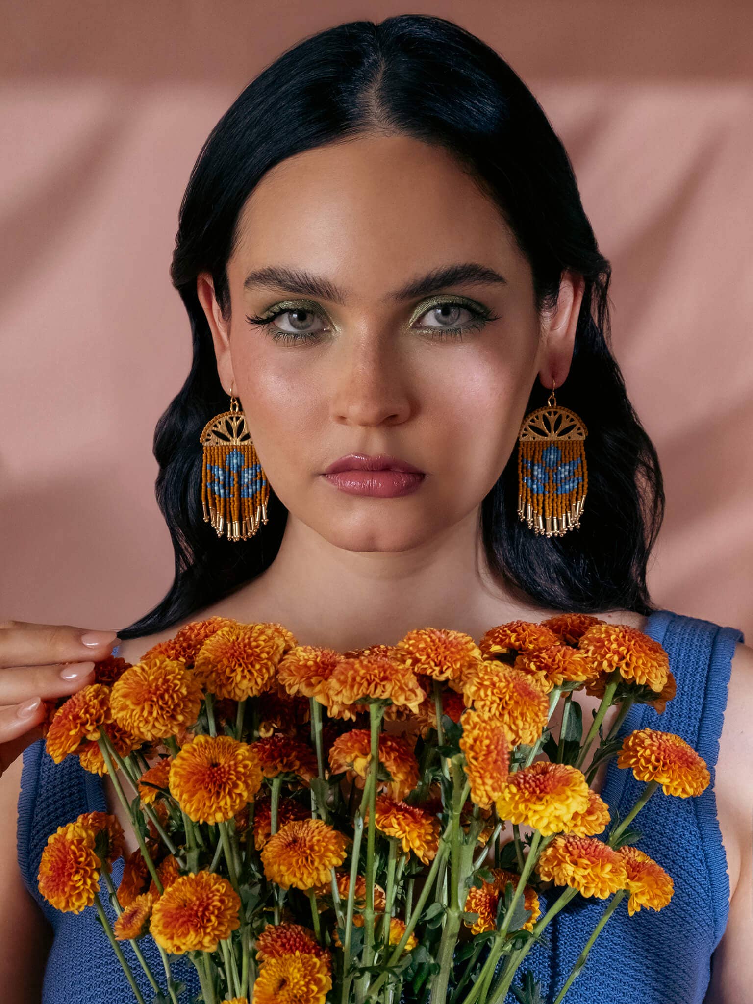 Beaded Handwoven Lotus Fringe Earrings