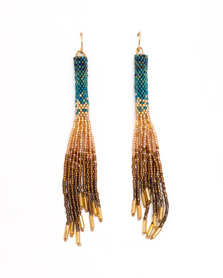 Beaded Handwoven Ombre Tassel Earrings (Green)