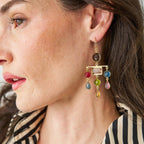 Estelle Large Chandelier Glass + Smoky Quartz Stone Earrings Brass