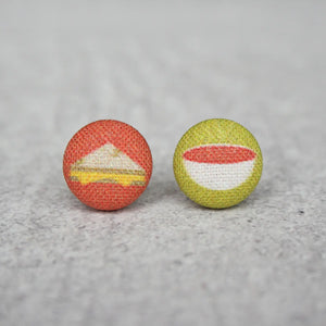 Grilled Cheese and Tomato Soup Fabric Button Earrings