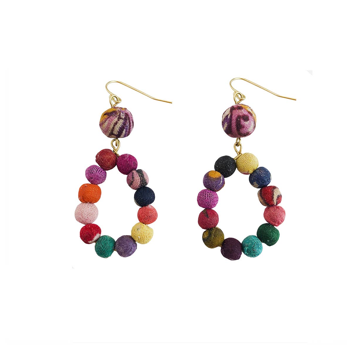 Kantha Dangling Teardrop Earrings
