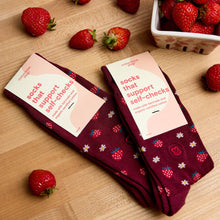 Socks that Support Self-Checks (Maroon Strawberries)