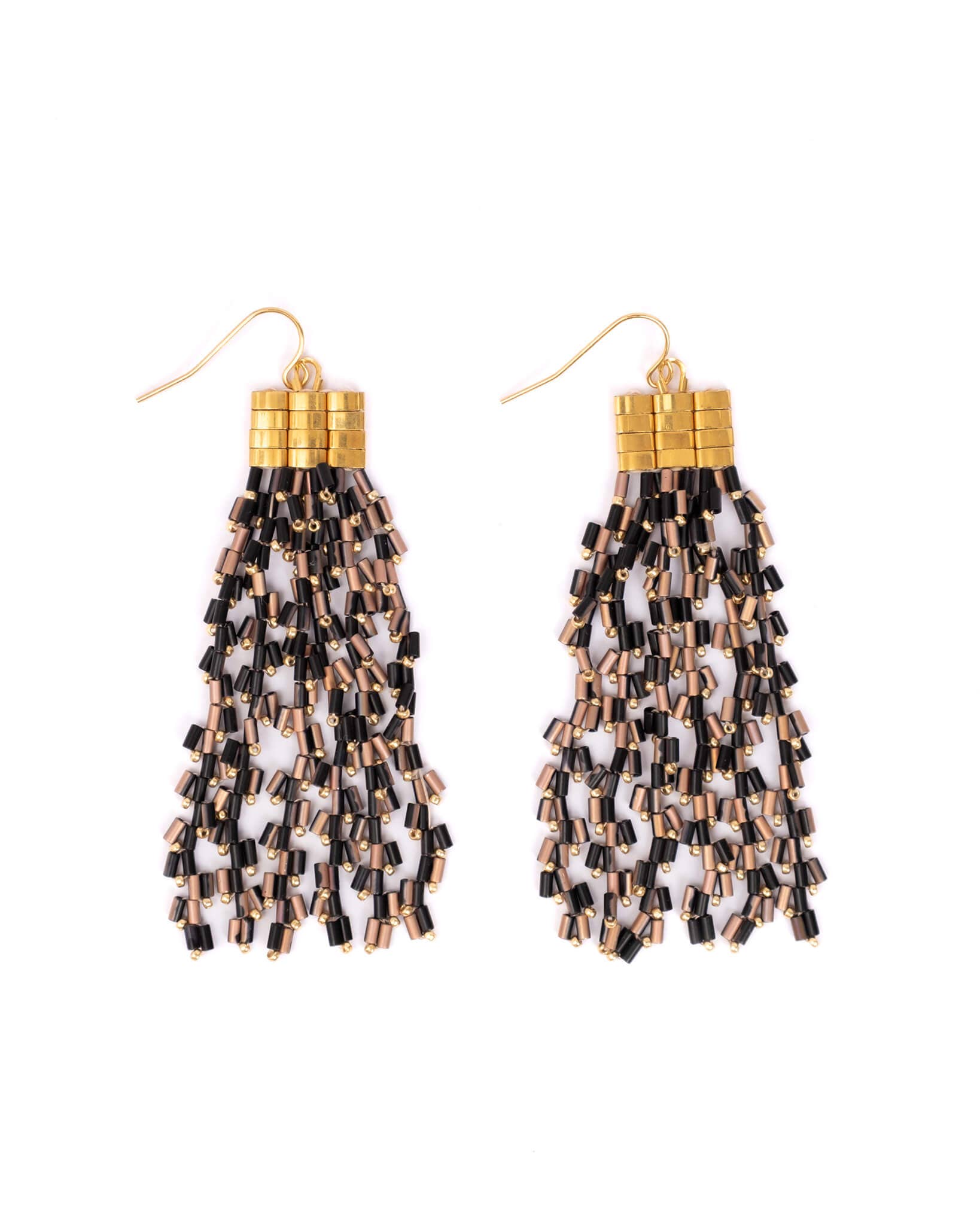 Beaded Handwoven Cascade Fringe Earrings