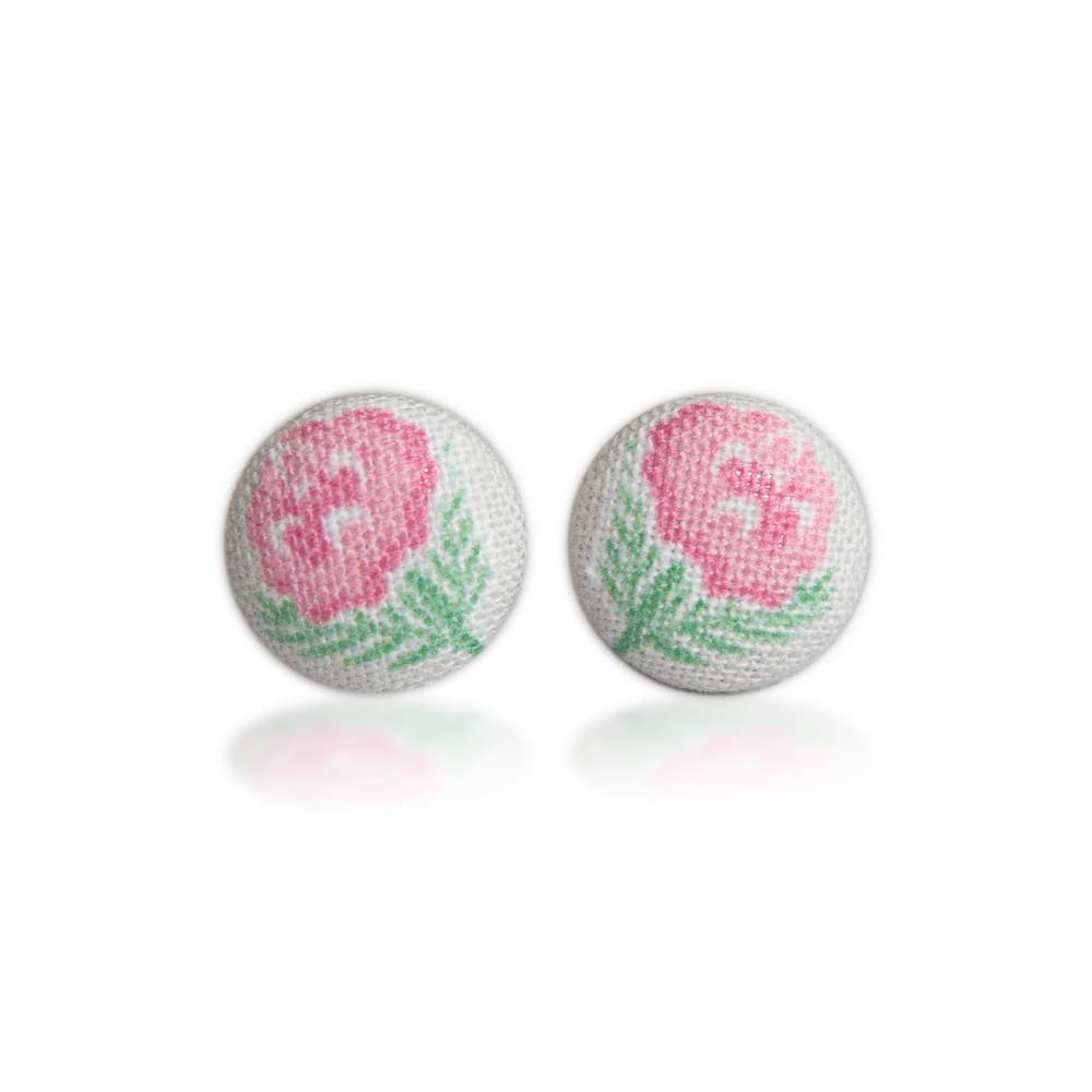 Faded Rose Fabric Button Earrings