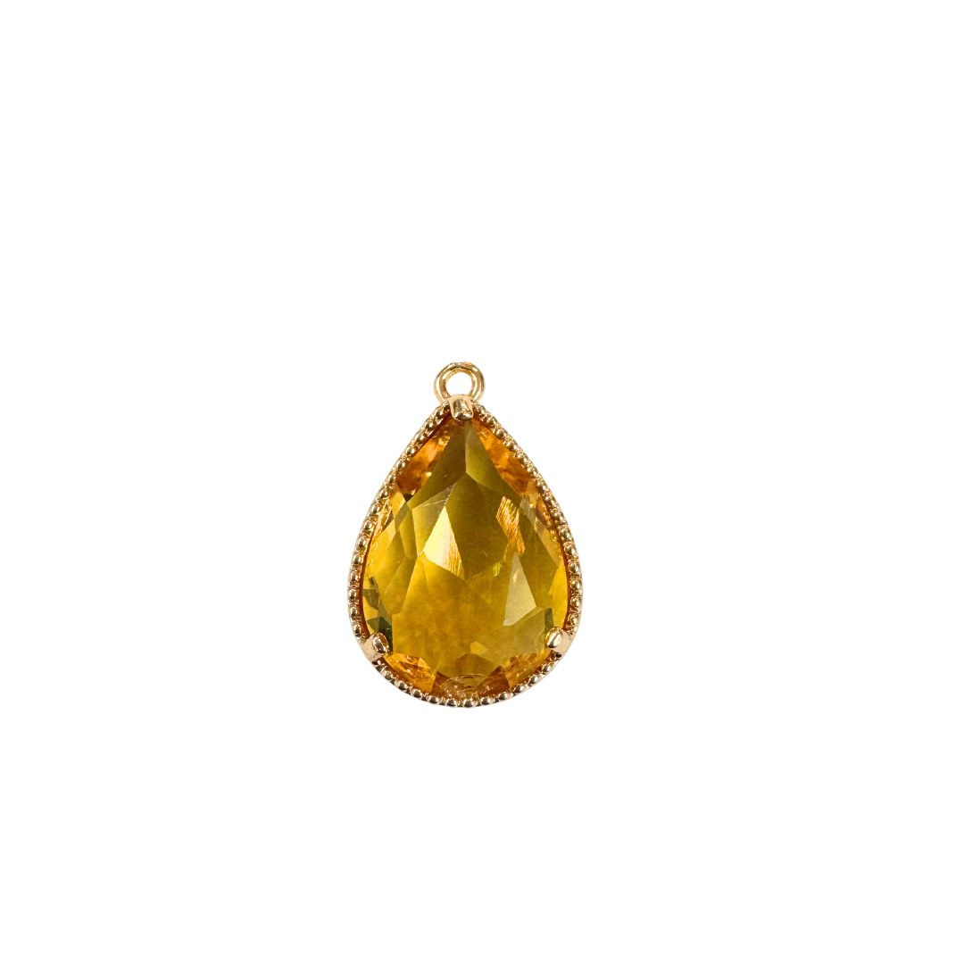 Large Gold Vintage Teardrop Colored Glass Charm