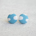 Blue Skies Fabric Button Earrings