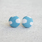 Blue Skies Fabric Button Earrings