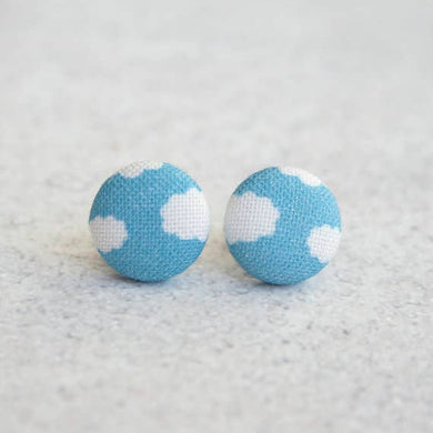 Blue Skies Fabric Button Earrings
