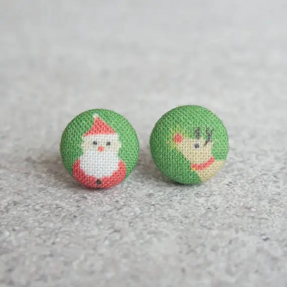 Santa + Rudolph Fabric Covered Earrings