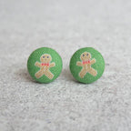 Gingerbread Men Fabric Button Earrings