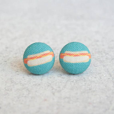 Hot Dog Fabric Button Earrings