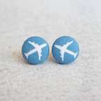 Air Planes Fabric Button Earrings