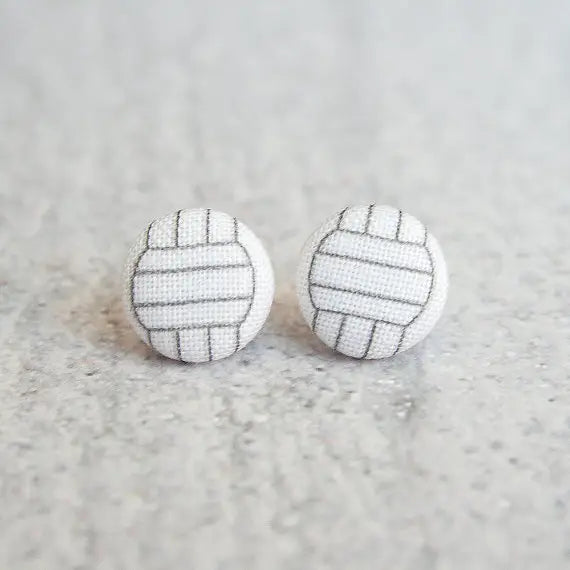 Volleyball Fabric Button Earrings