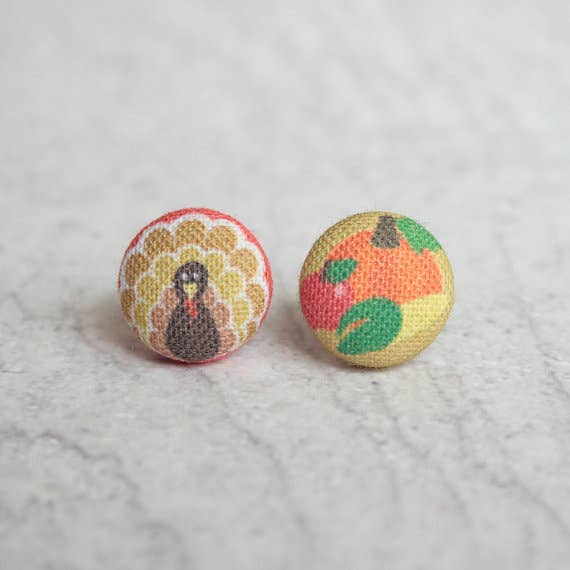Happy Thanksgiving Fabric Button Earrings