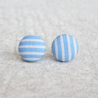 Blue Stripes Fabric Button Earrings