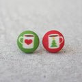 Hot Chocolate Fabric Button Earrings