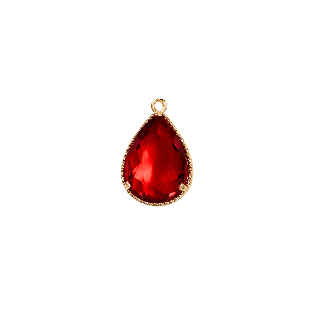 Large Gold Vintage Teardrop Colored Glass Charm