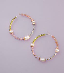 Pearl and Pastel Beaded Hoops