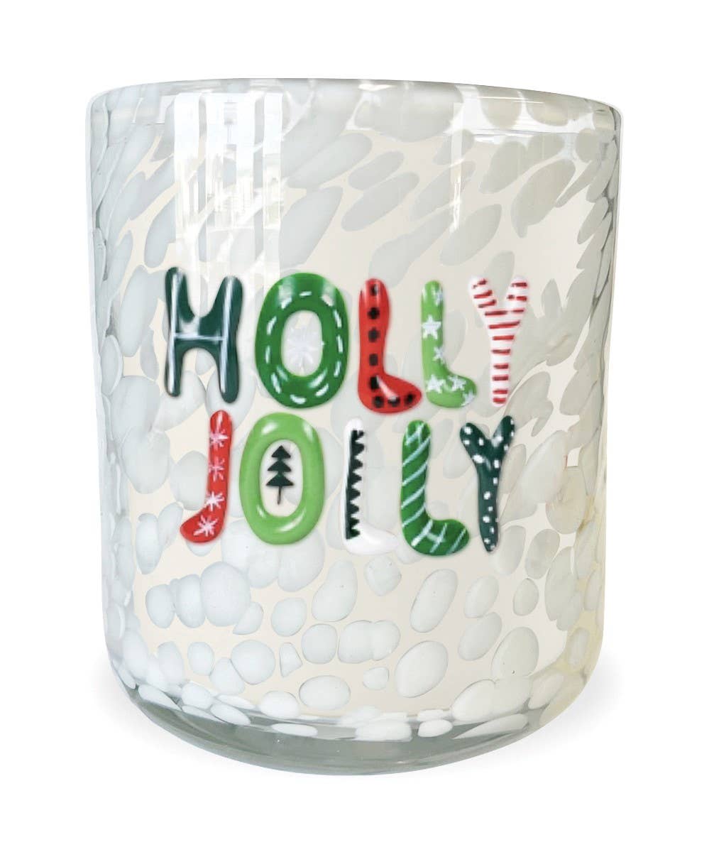 Holly Jolly Holiday Hand Painted Candle