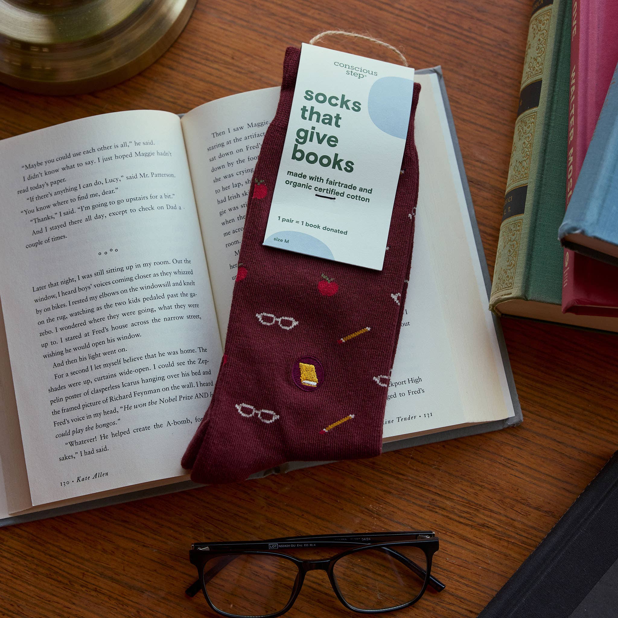 Socks that Give Books (Red Apples, Pencils, and Glasses)