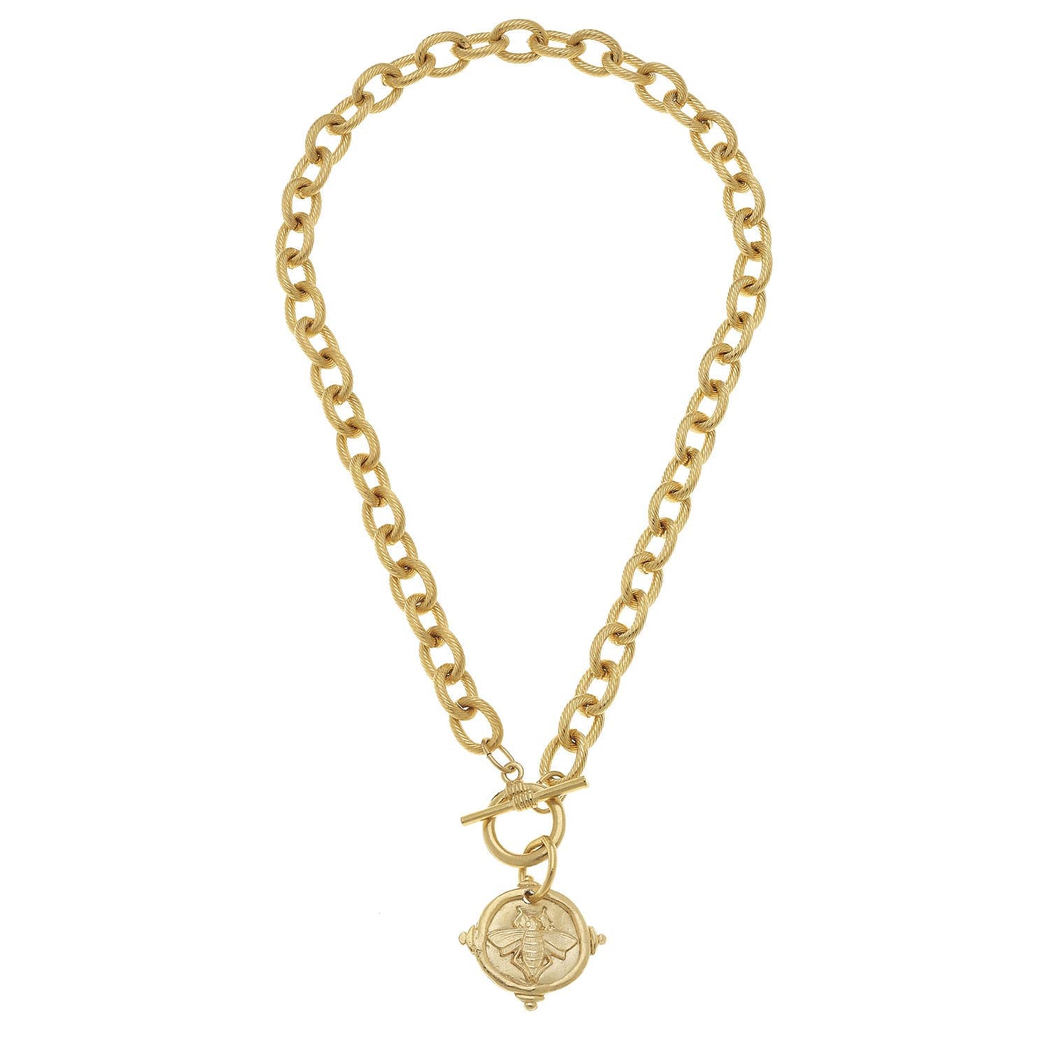 Gold Intaglio Bee Front Toggle Necklace