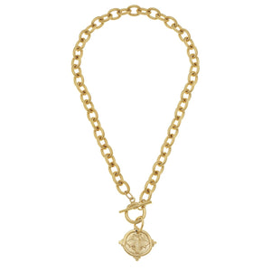 Gold Intaglio Bee Front Toggle Necklace