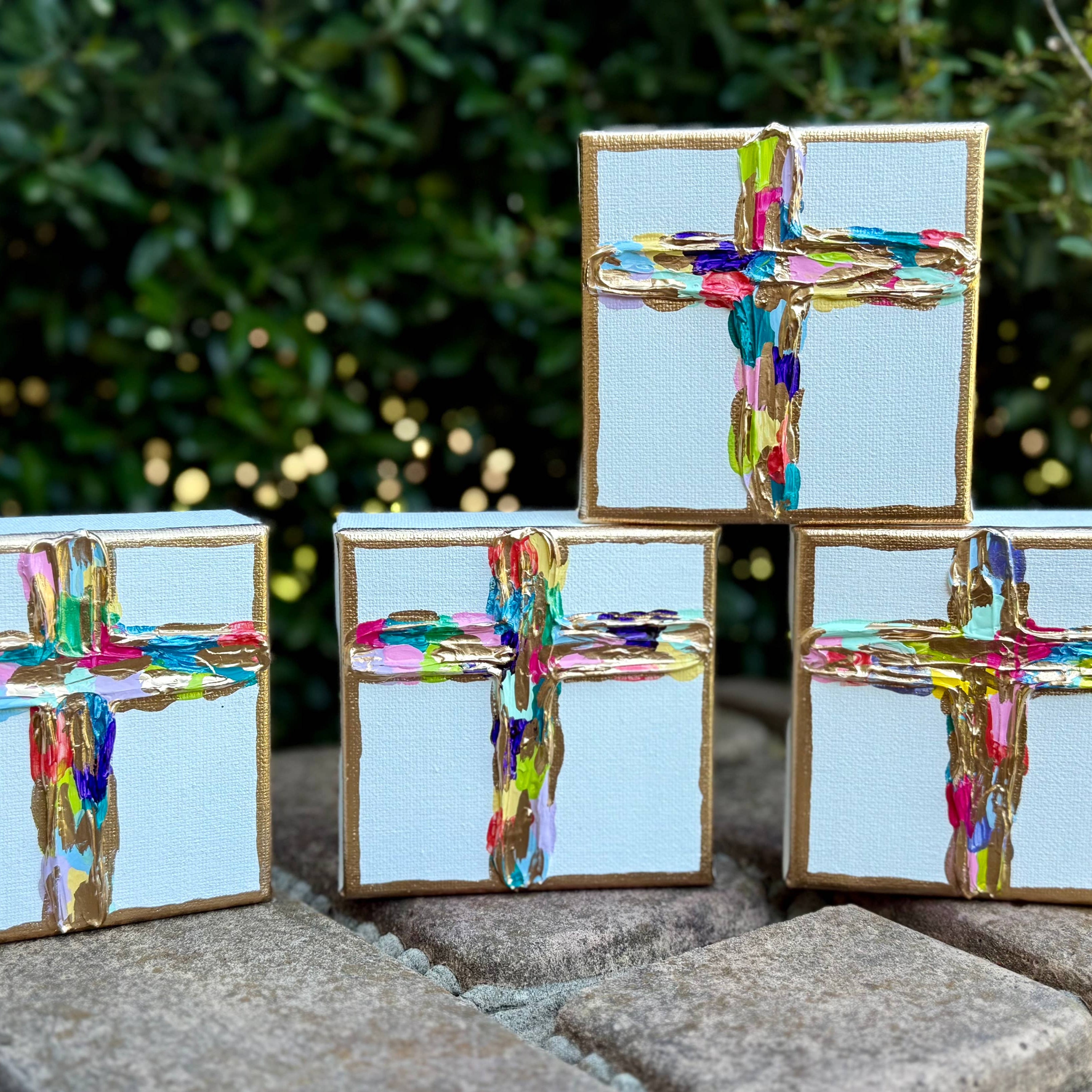 Multicolored Textured Cross Canvas