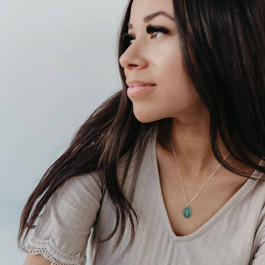 Oval Cross Pendant Necklace
