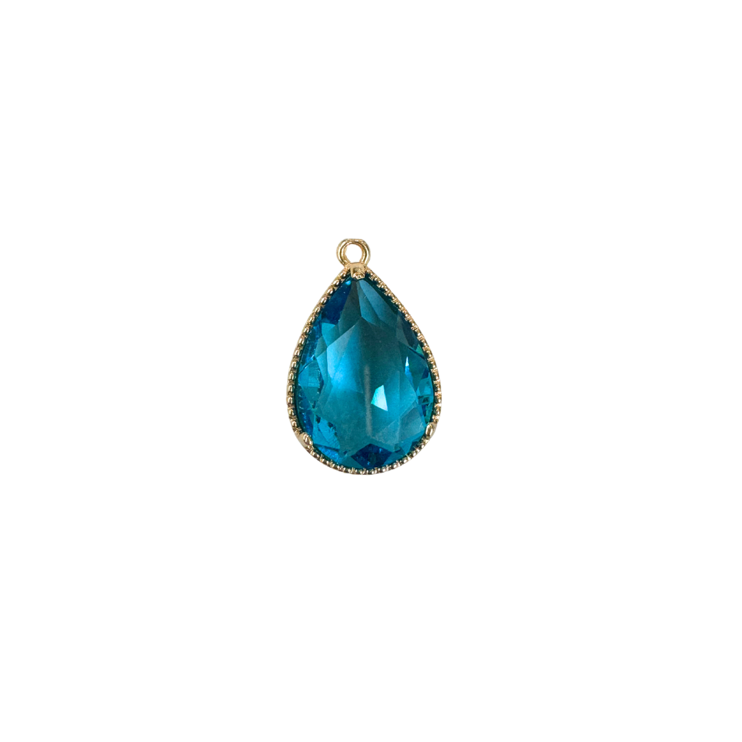 Large Gold Vintage Teardrop Colored Glass Charm