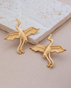 Brushed Gold Flying Swan Earrings