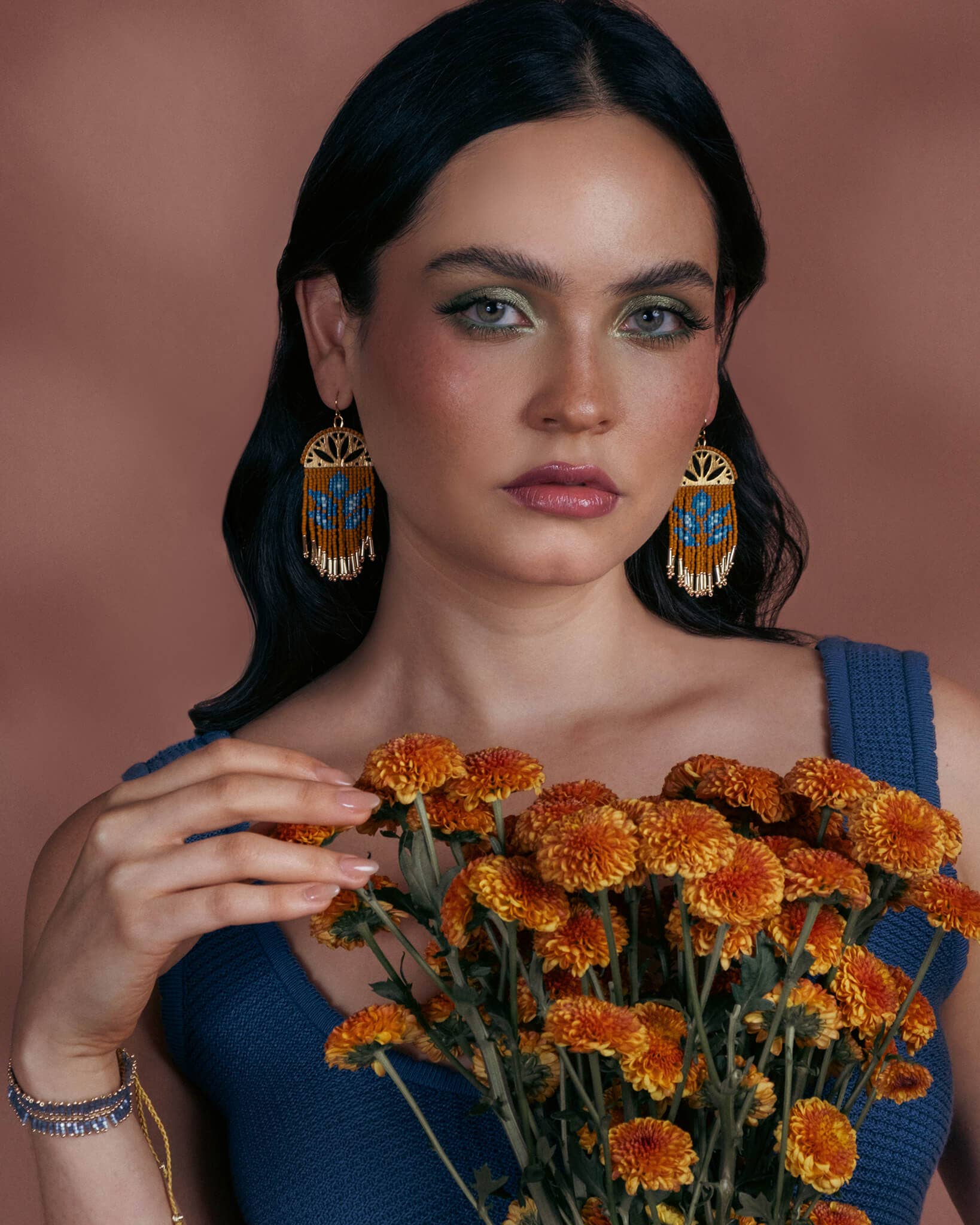 Beaded Handwoven Lotus Fringe Earrings