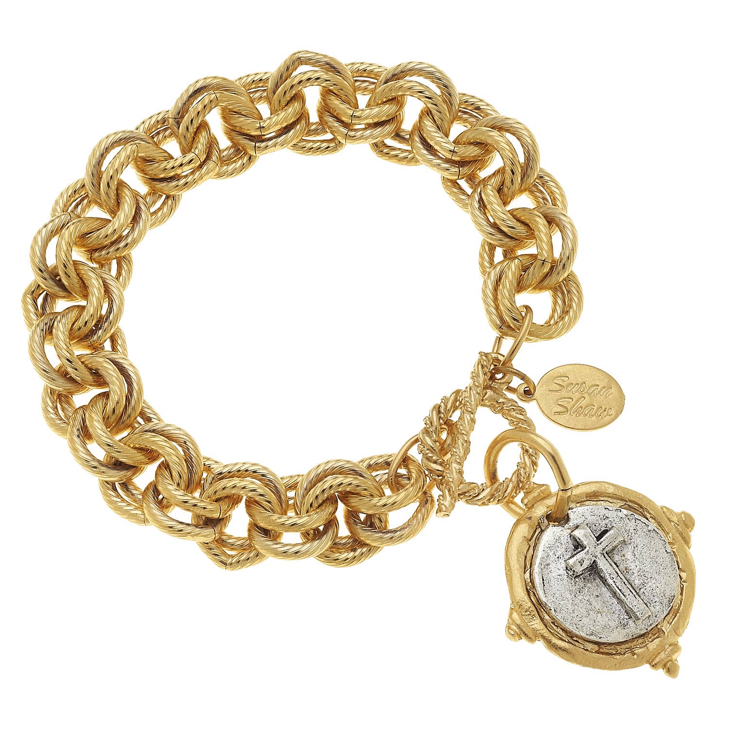 Gold and Silver Italian Intaglio Cross Bracelet | Susan Shaw