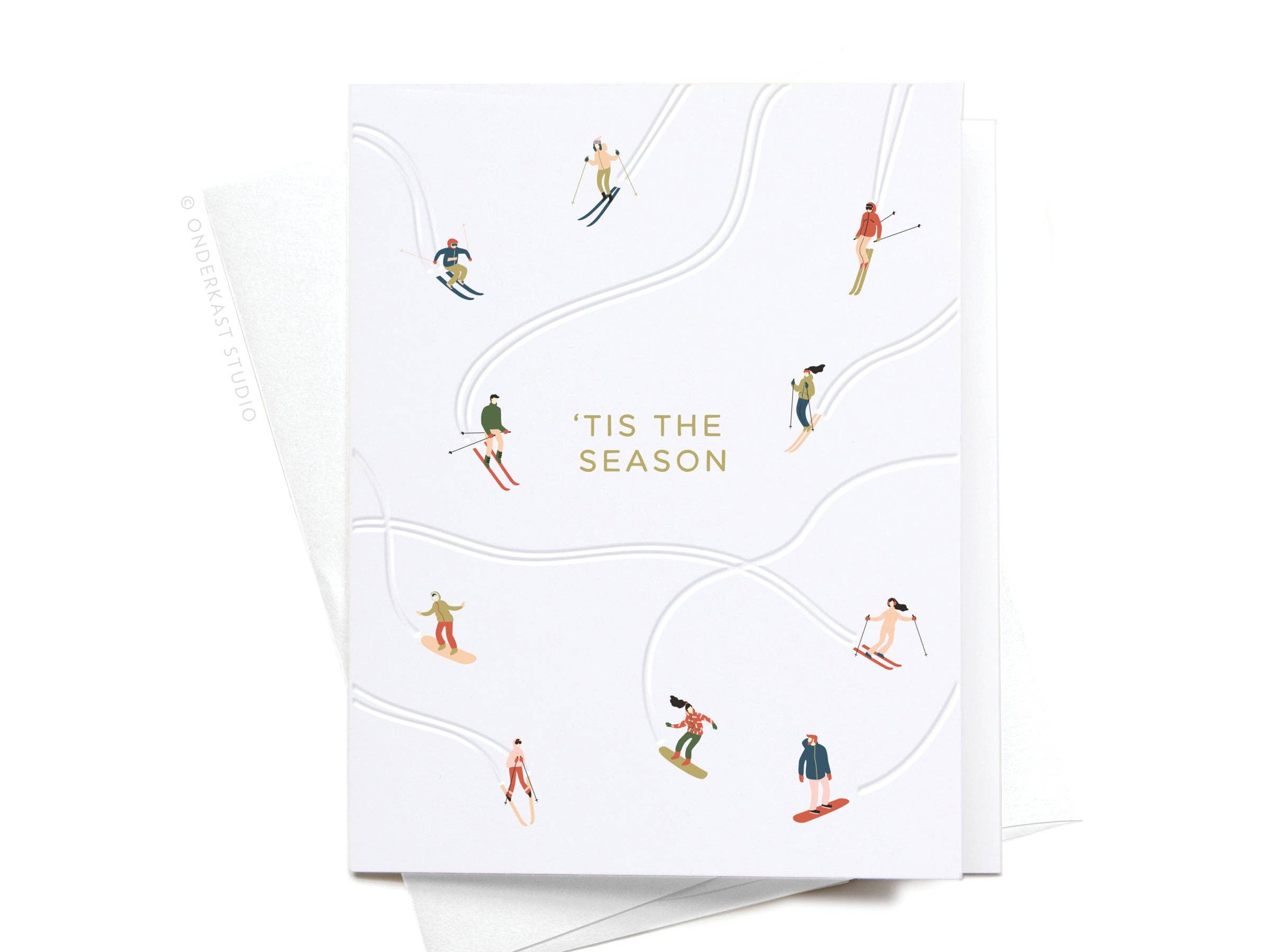 'Tis the Season Skiiers Letterpress Greeting Card