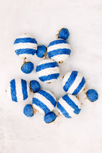 Blue and White Striped Lido Pom Pom Earrings