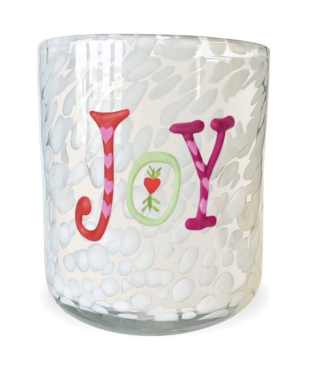 Joy Holiday Hand Painted Candle