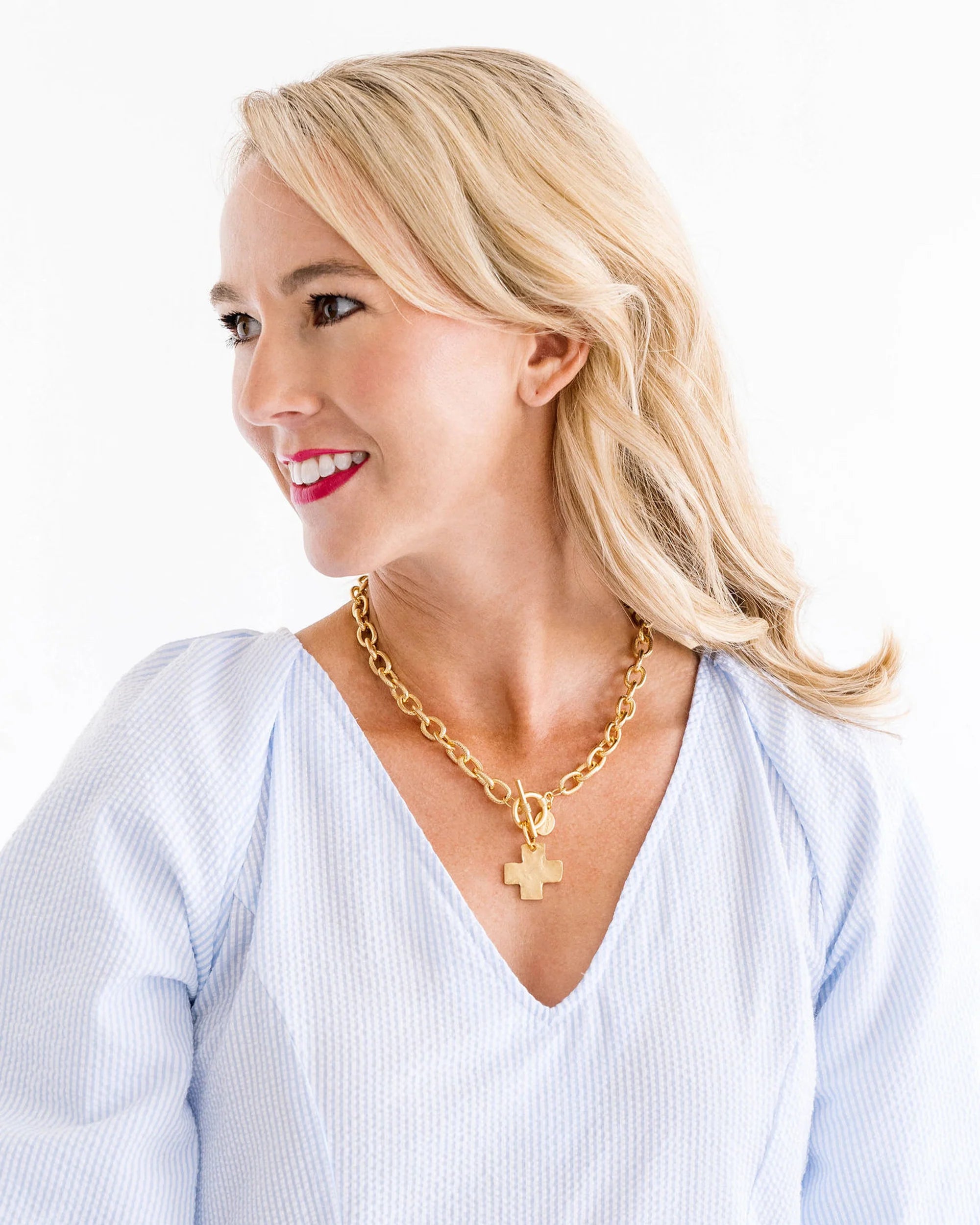 Gold Cross Front Toggle Necklace | Susan Shaw