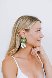Stacked Verde Flower Earrings